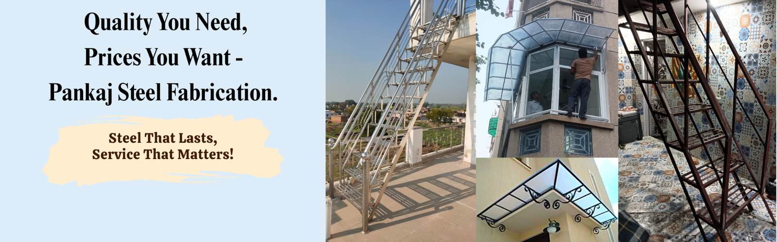 Steel fabrication workshop banner with welding work